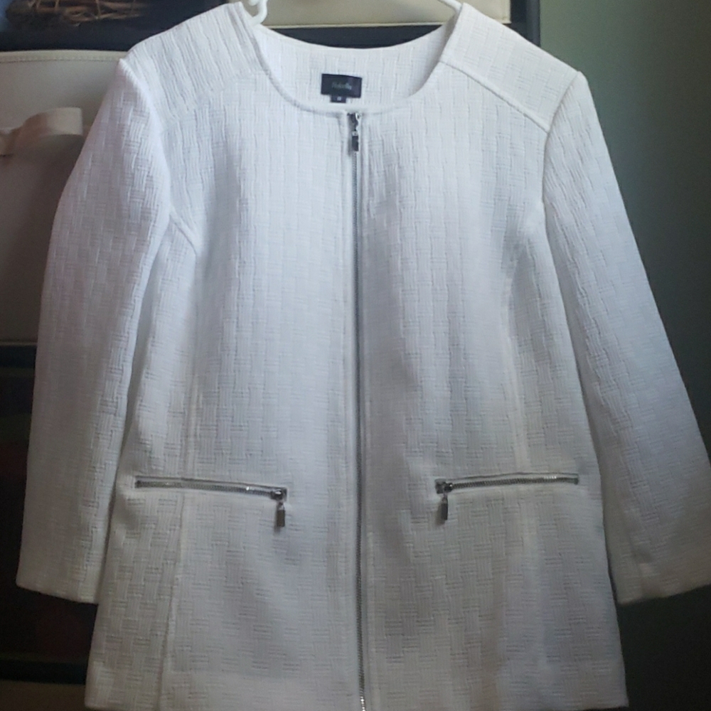 White Rafaella zipper blazer 3/4 sleeves
